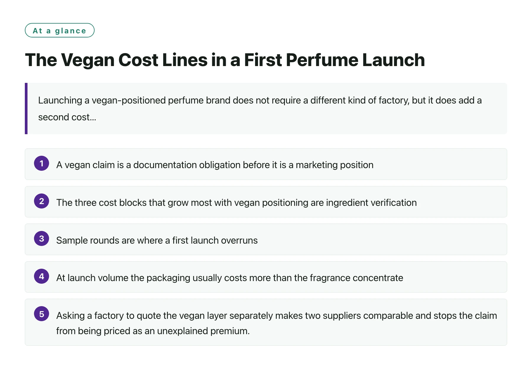 The Vegan Cost Lines in a First Perfume Launch——全文要点速览
