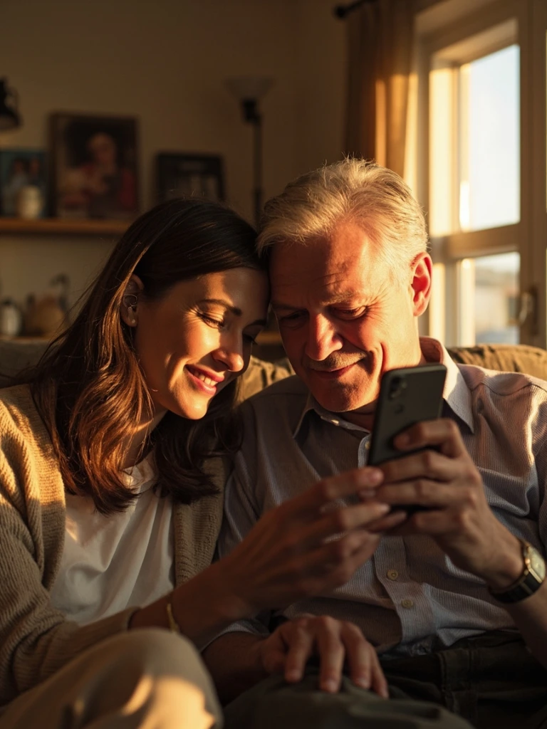 Adult child helping a parent choose a hearing aid
