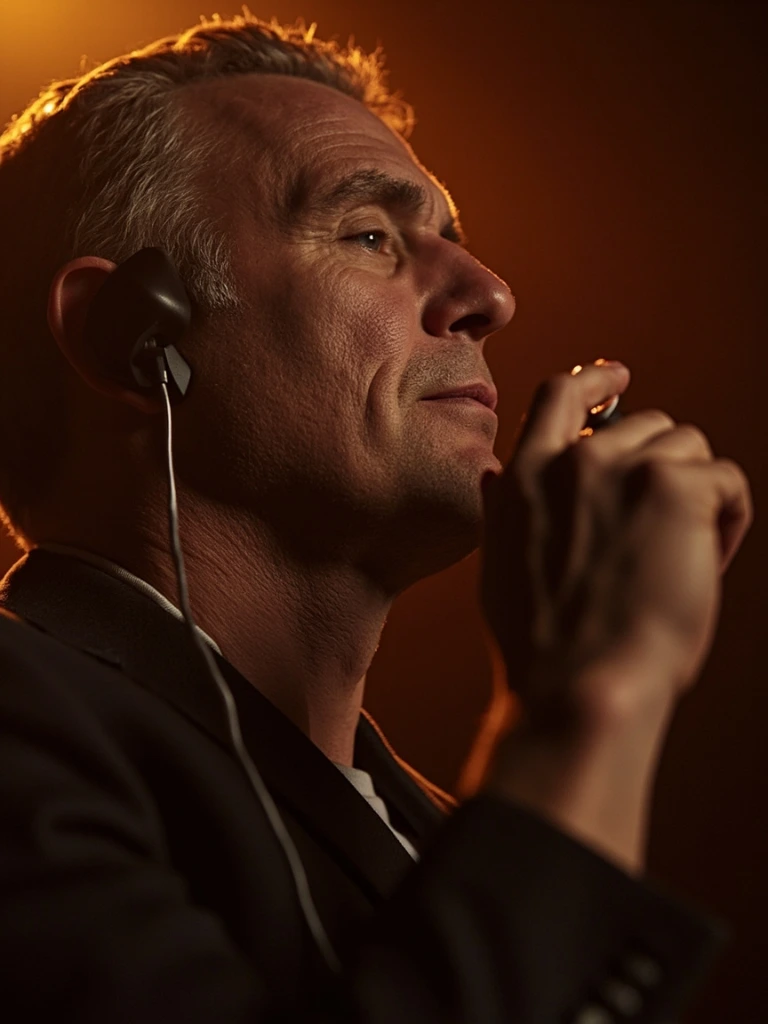 Musician fitting custom in-ear monitors backstage